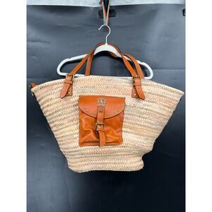 Pratesi Firenze straw rattan coastal tote bag orange Italian leather Euro summer